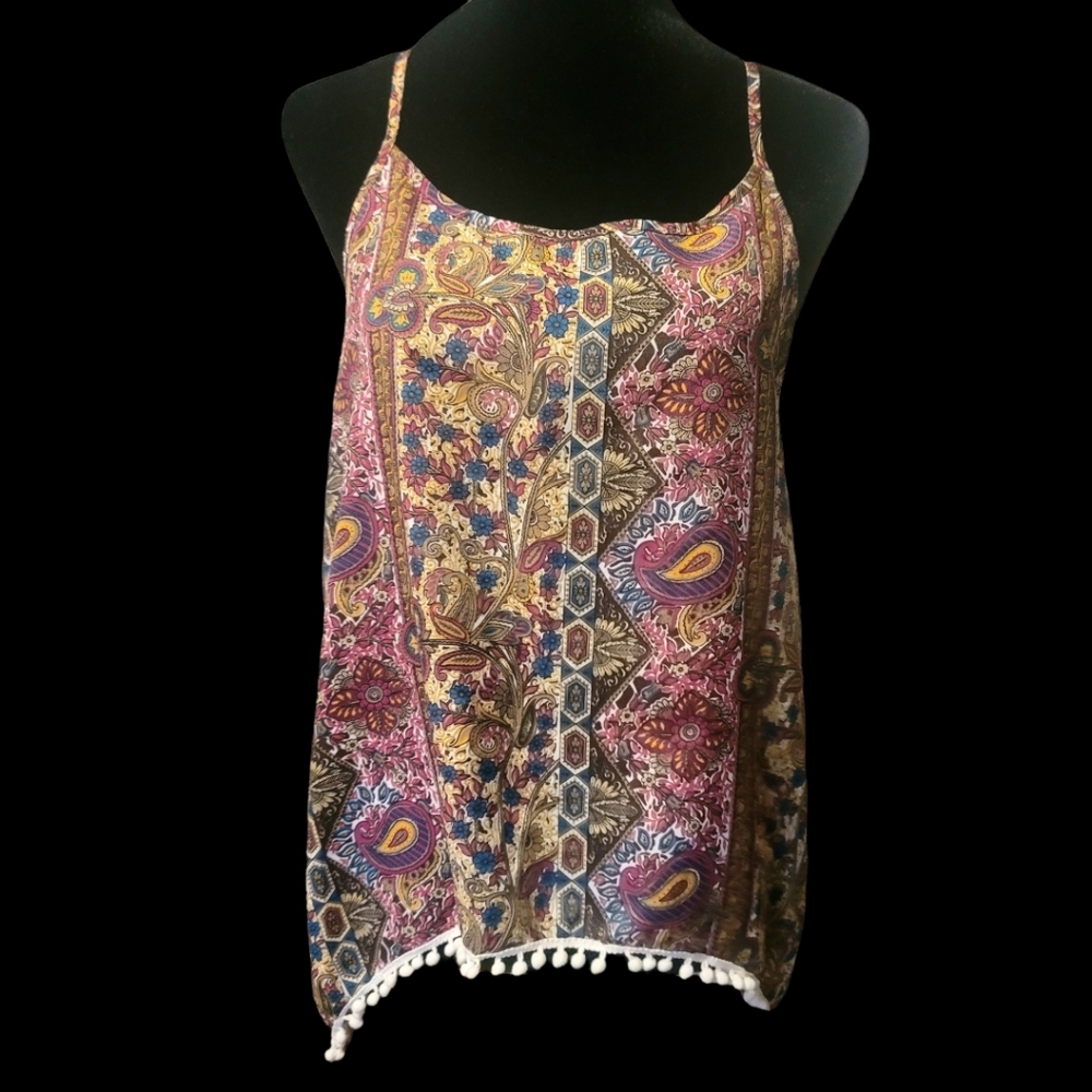 Love Blossom Open Back Camisole Top Pom Pom Trim Size Medium